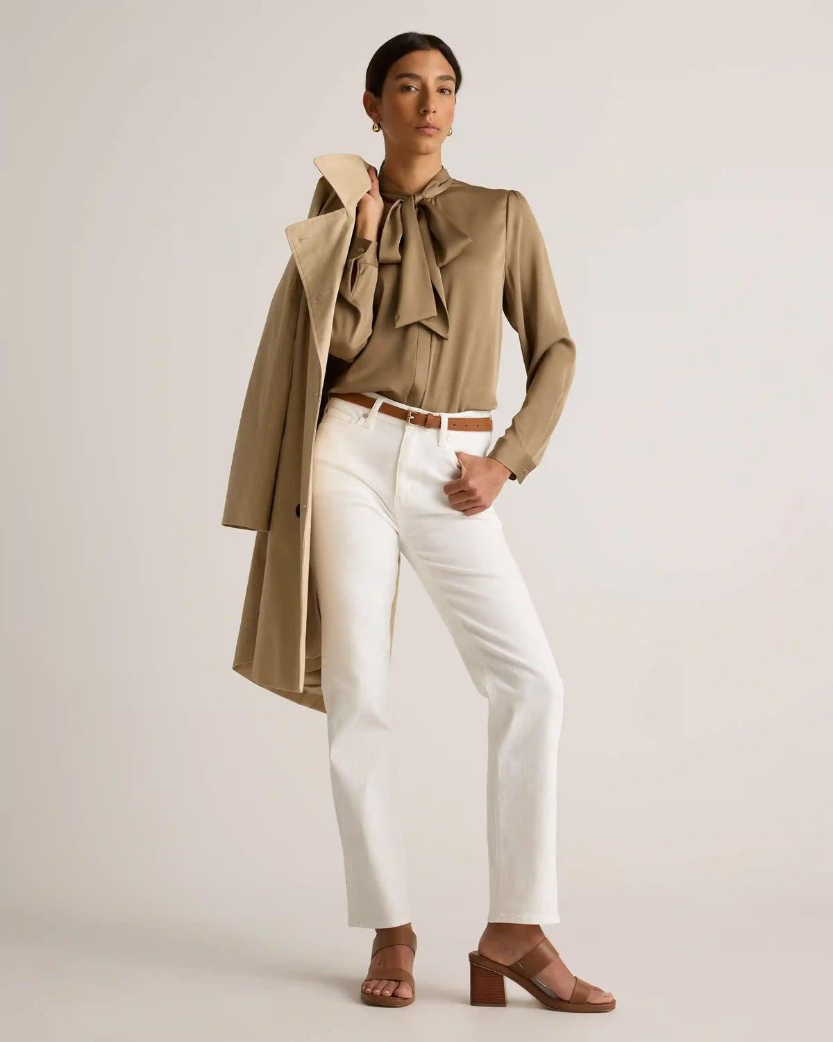 Washable Stretch Silk Tie Neck Blouse