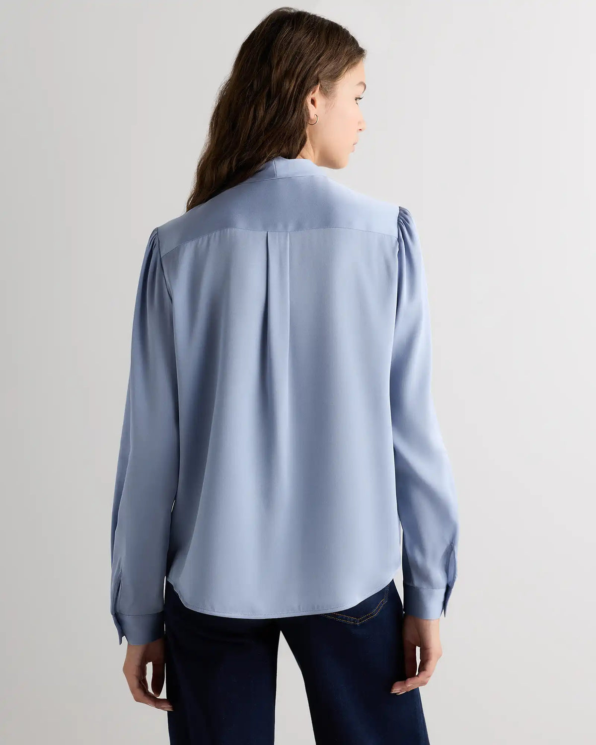 Washable Stretch Silk Tie Neck Blouse