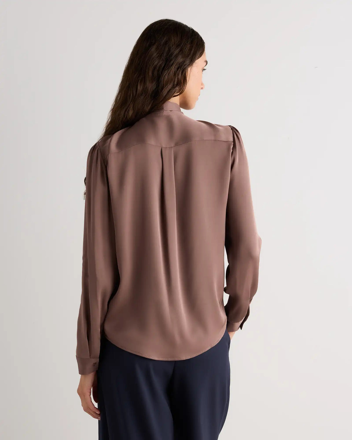 Washable Stretch Silk Tie Neck Blouse