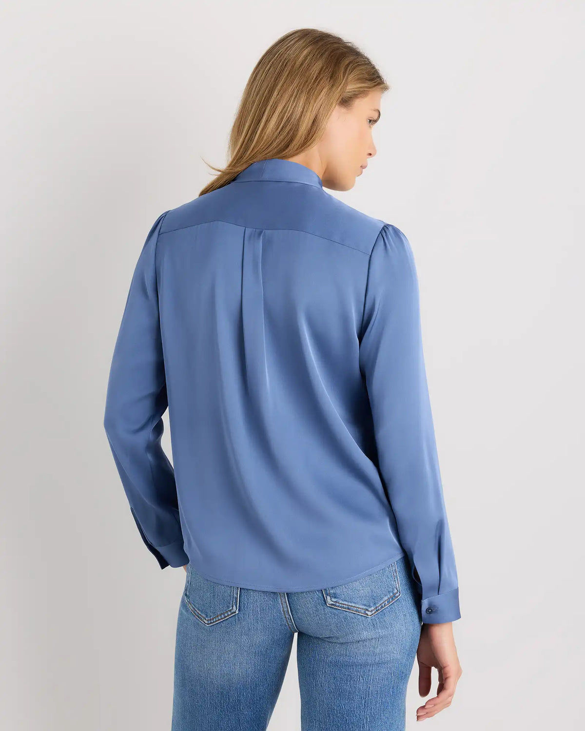 Washable Stretch Silk Tie Neck Blouse