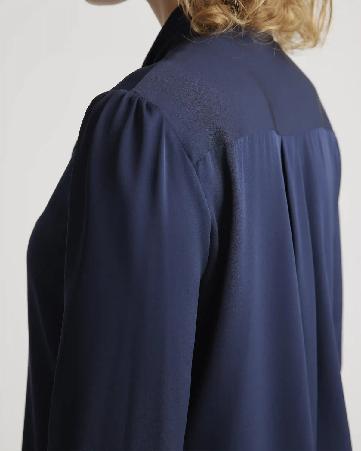 Washable Stretch Silk Tie Neck Blouse