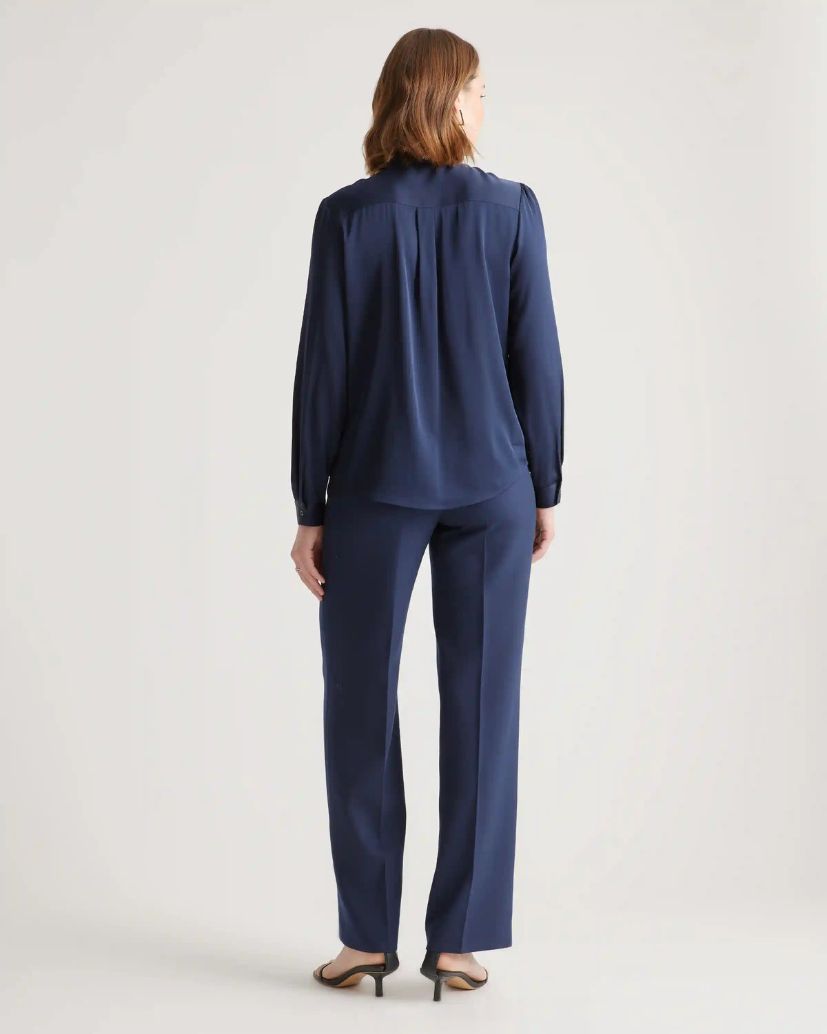Washable Stretch Silk Tie Neck Blouse