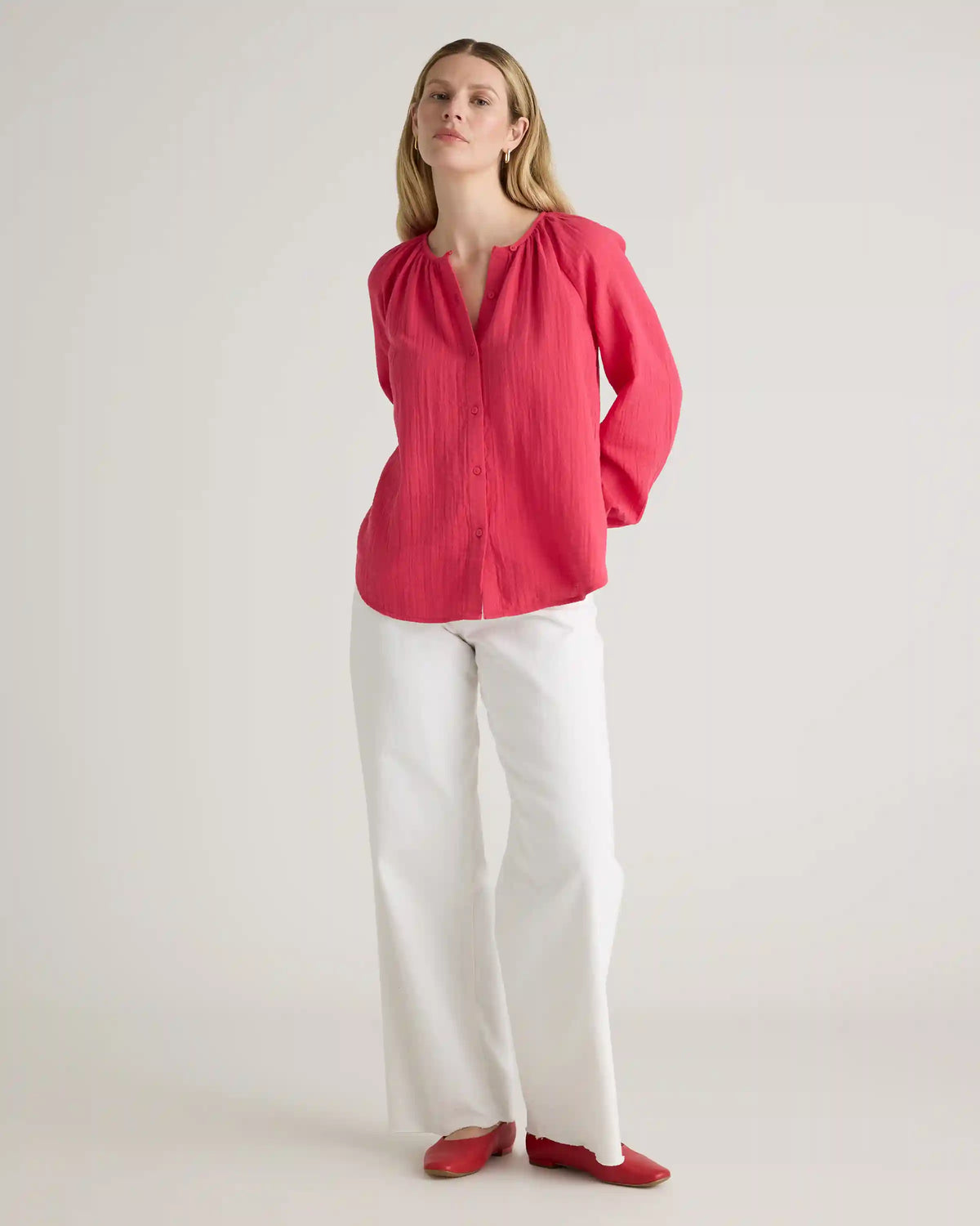 100% Organic Cotton Gauze Peasant Blouse