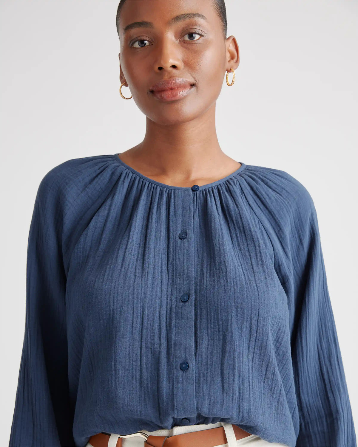 100% Organic Cotton Gauze Peasant Blouse