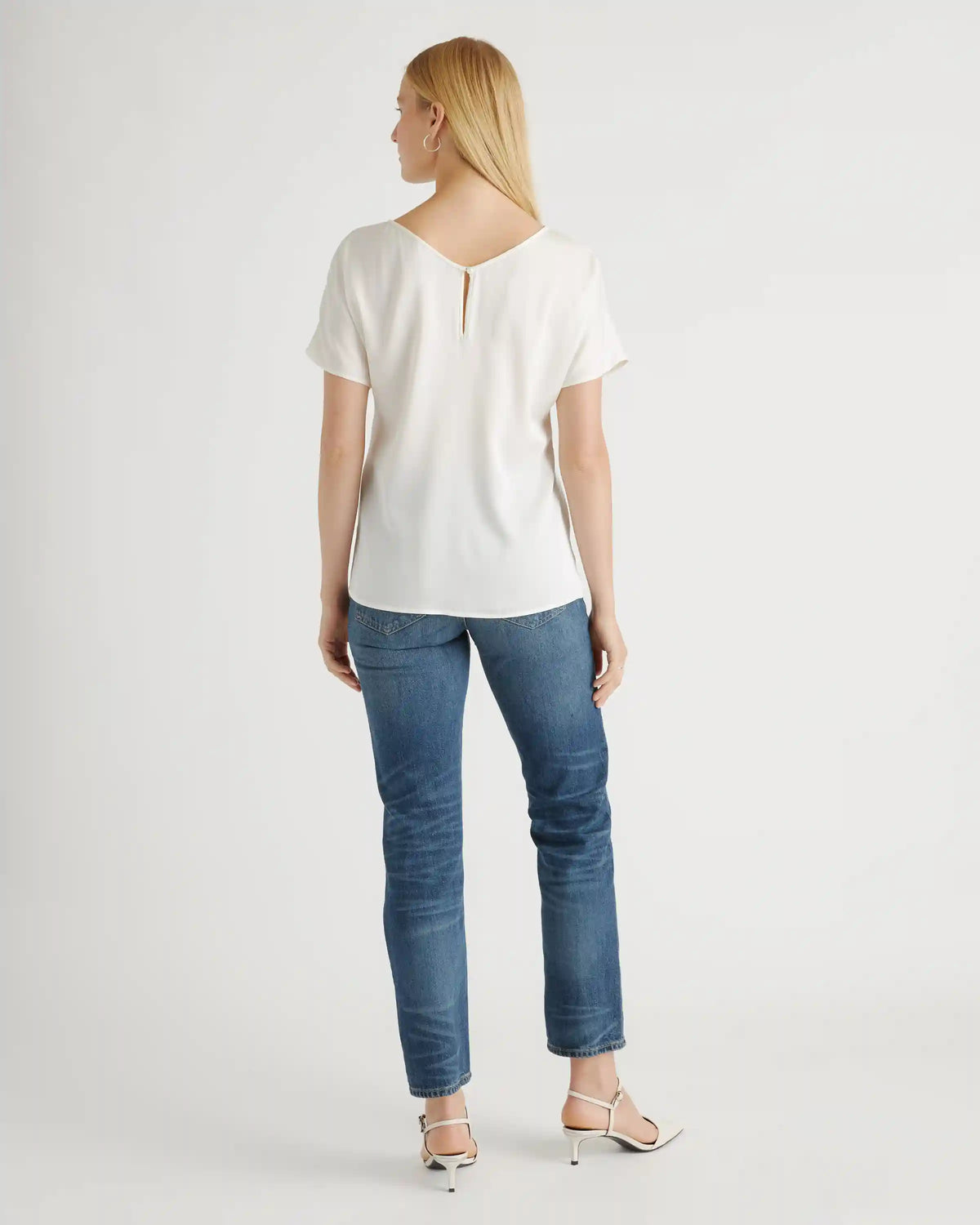 Washable Stretch Silk Reversible V-Neck Blouse