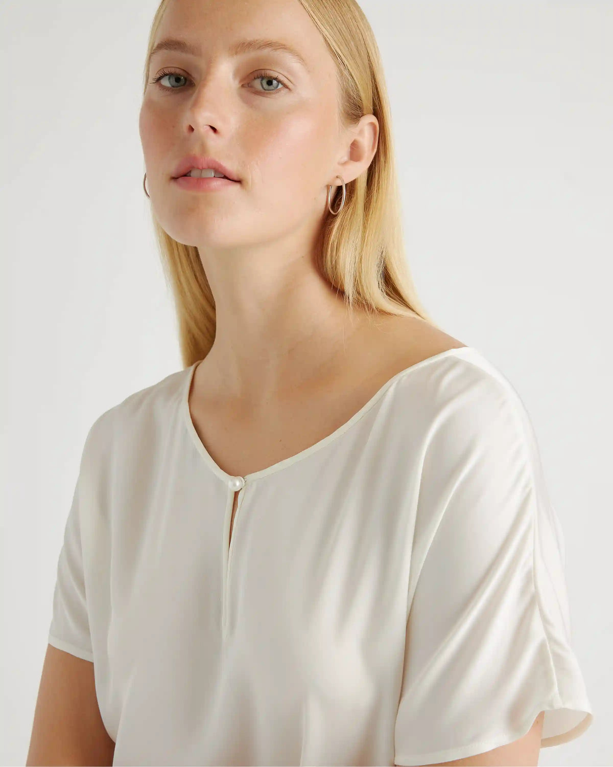 Washable Stretch Silk Reversible V-Neck Blouse