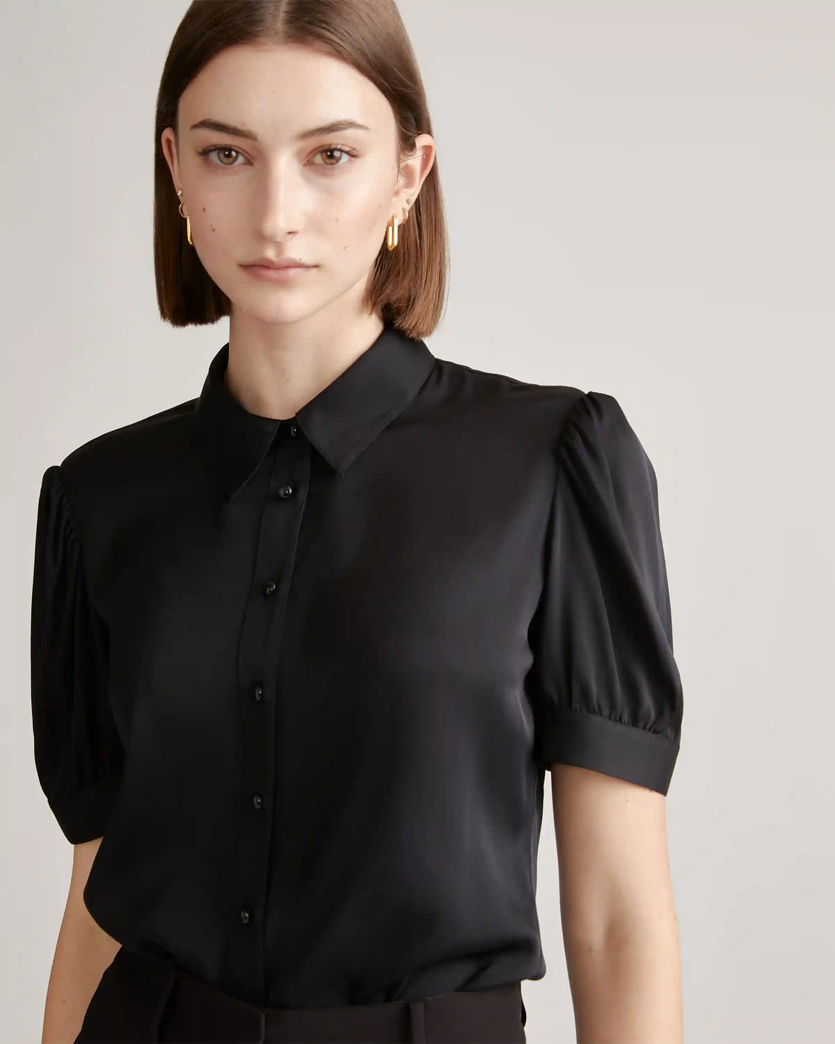 Washable Stretch Silk Puff Sleeve Blouse