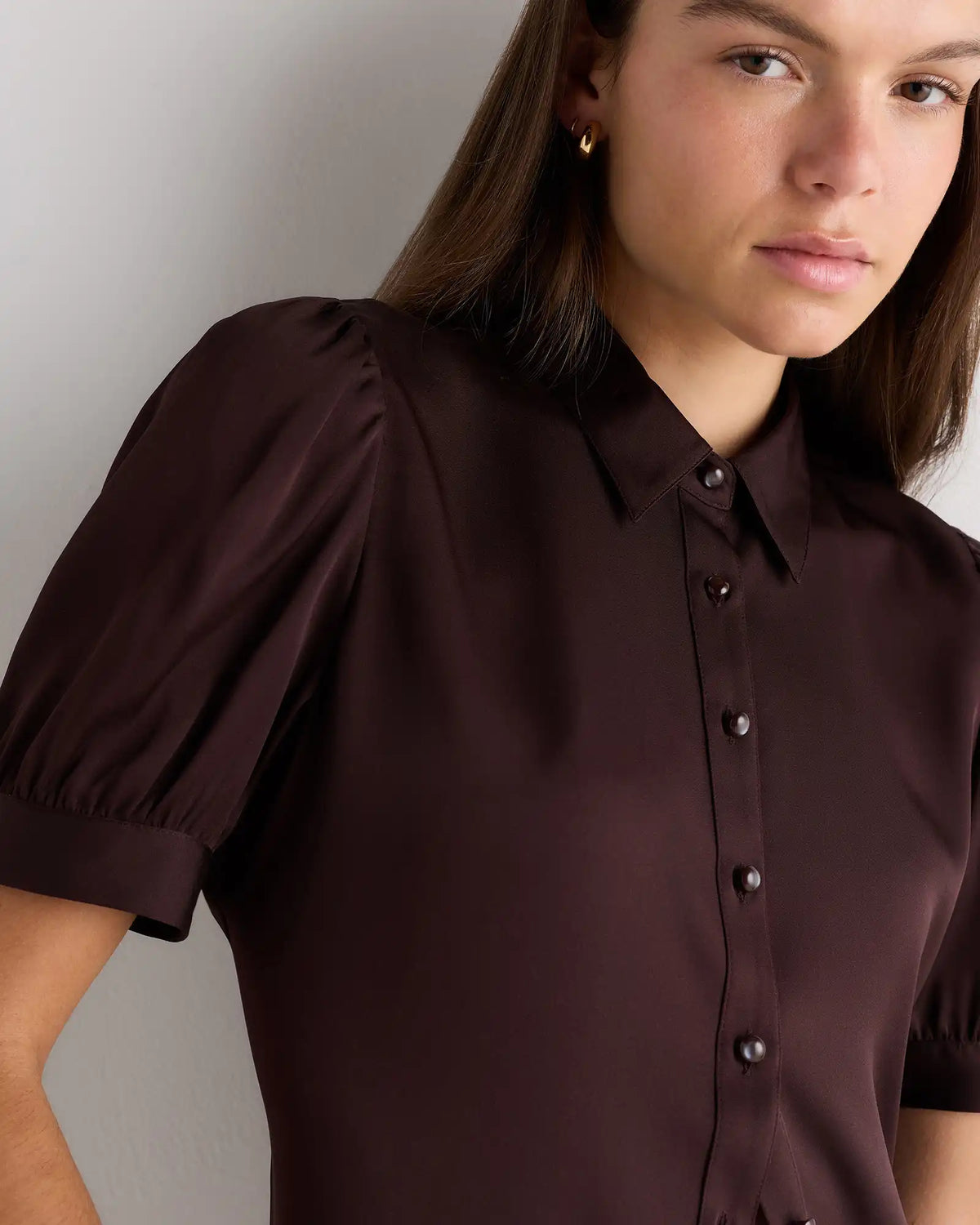 Washable Stretch Silk Puff Sleeve Blouse