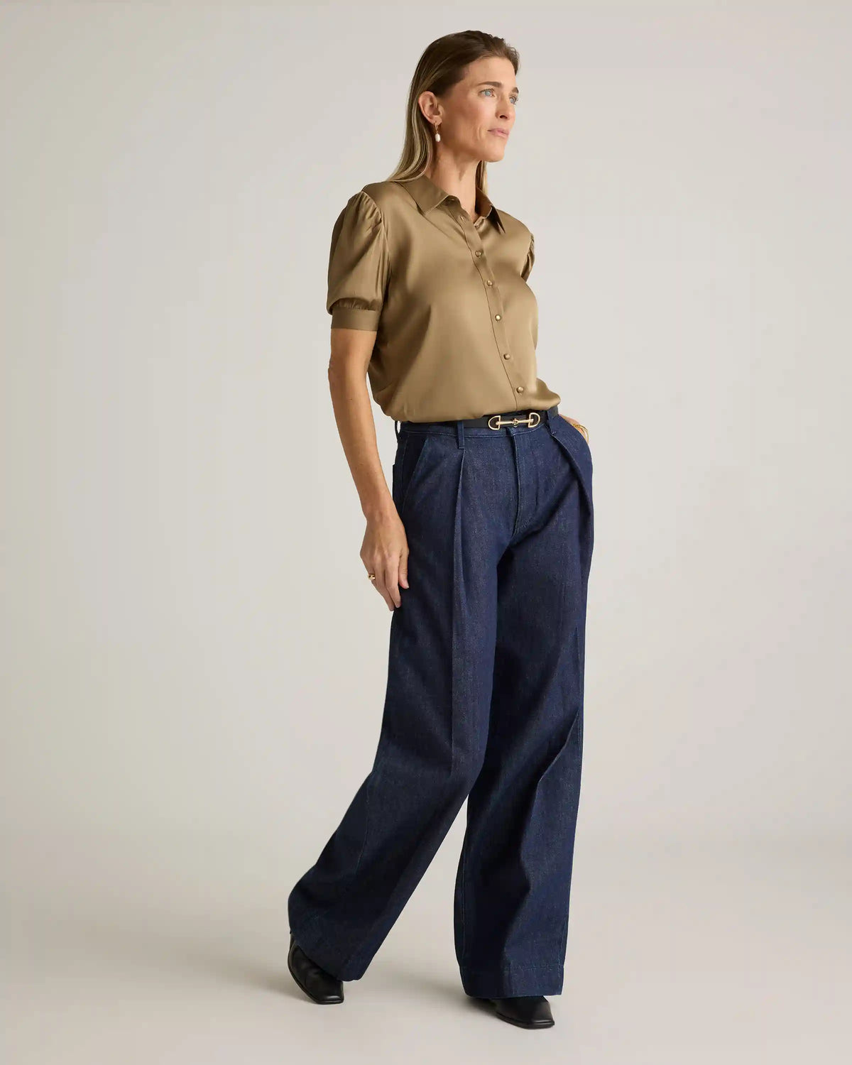 Washable Stretch Silk Puff Sleeve Blouse