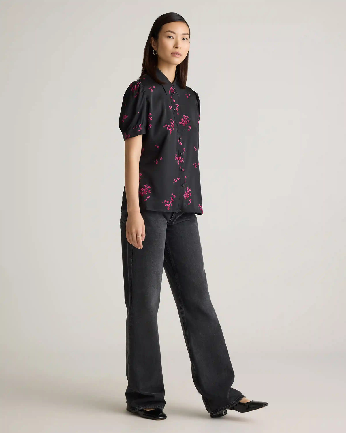 Washable Stretch Silk Puff Sleeve Blouse
