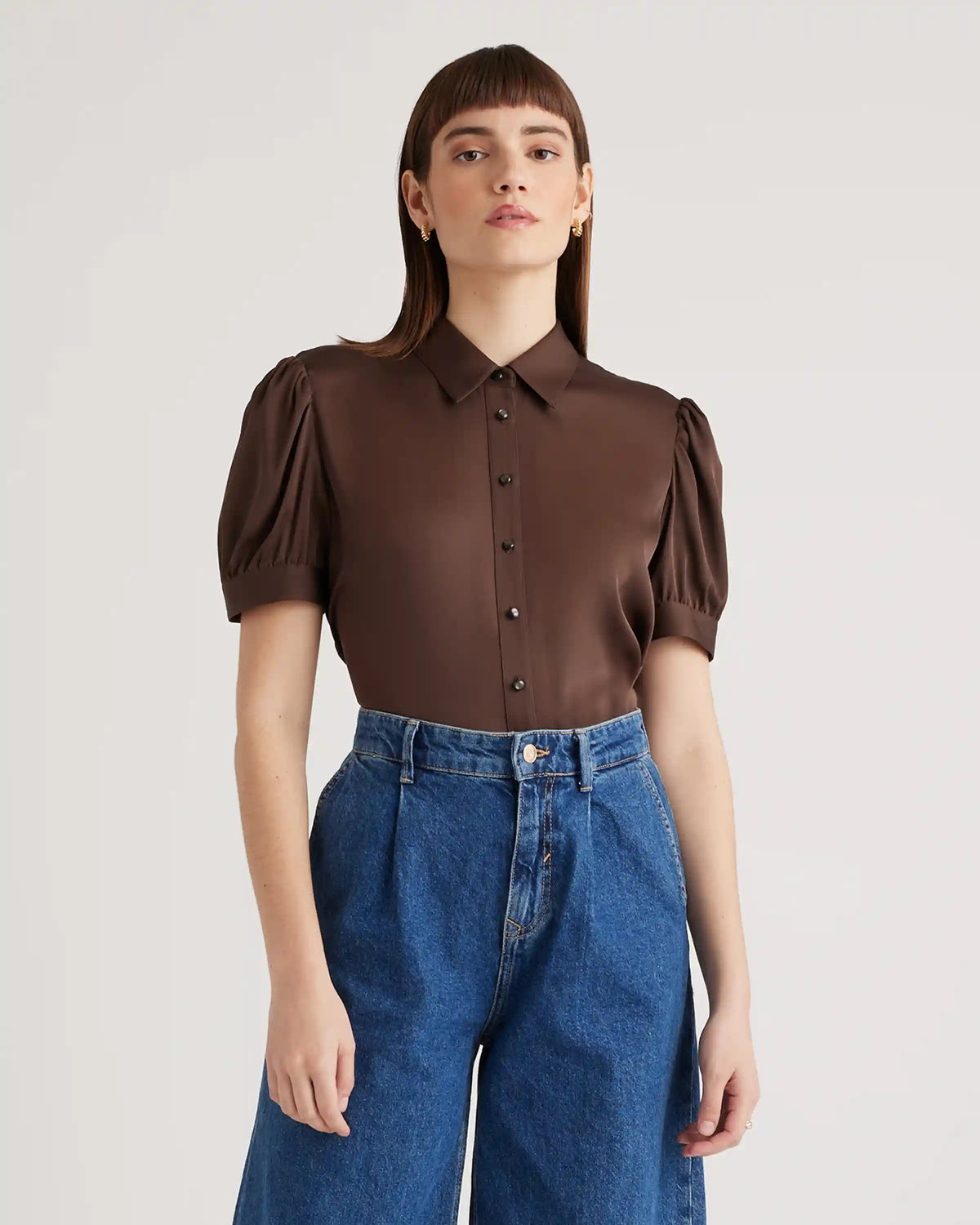 Washable Stretch Silk Puff Sleeve Blouse