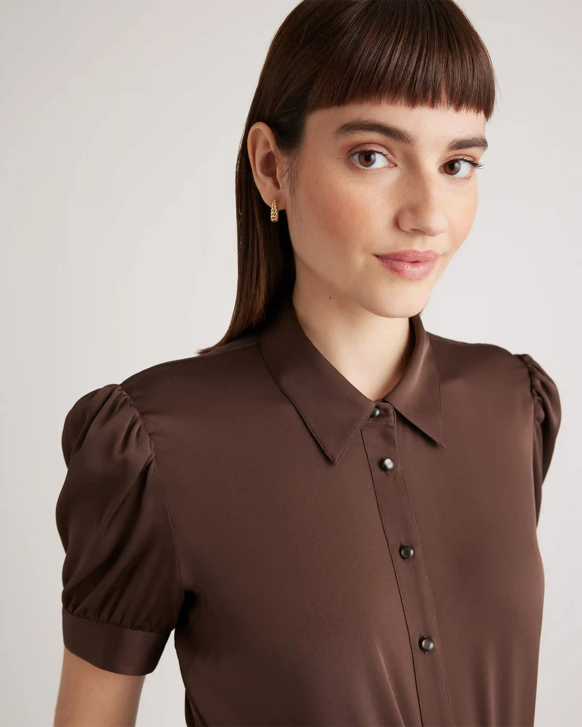 Washable Stretch Silk Puff Sleeve Blouse