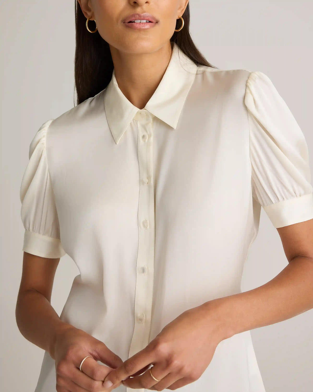 Washable Stretch Silk Puff Sleeve Blouse
