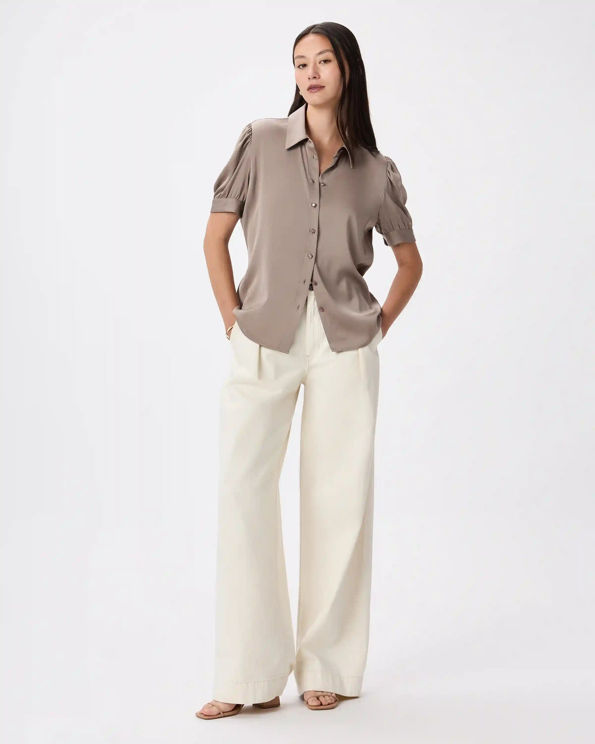 Washable Stretch Silk Puff Sleeve Blouse