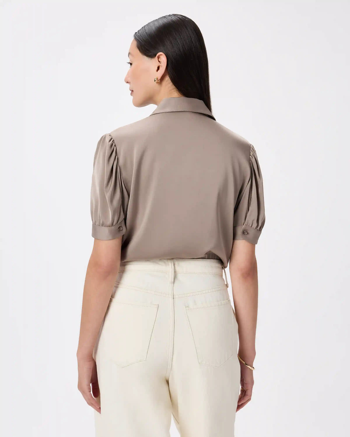 Washable Stretch Silk Puff Sleeve Blouse