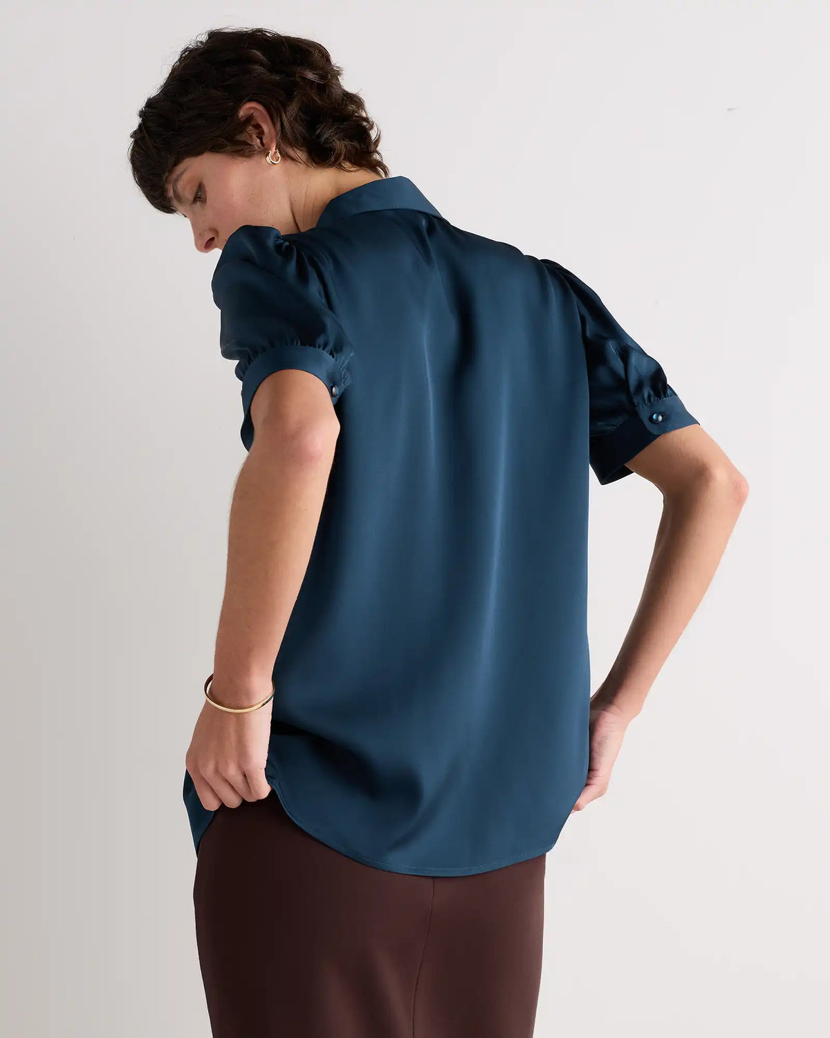Washable Stretch Silk Puff Sleeve Blouse