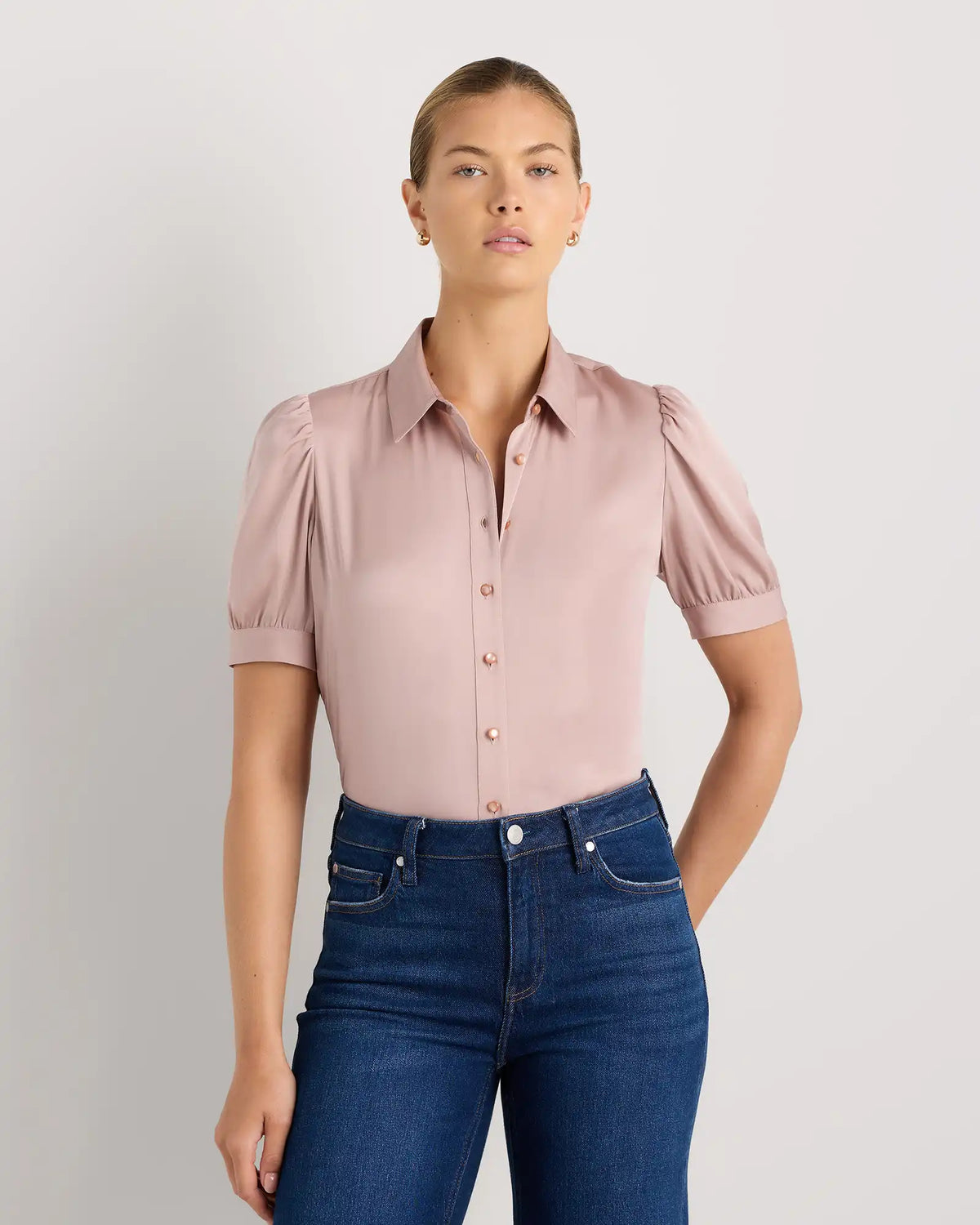 Washable Stretch Silk Puff Sleeve Blouse