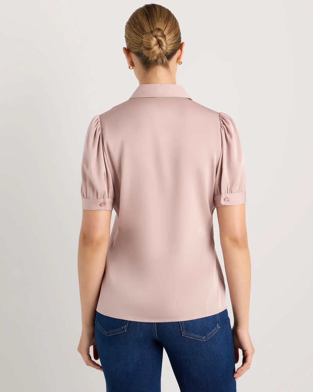 Washable Stretch Silk Puff Sleeve Blouse