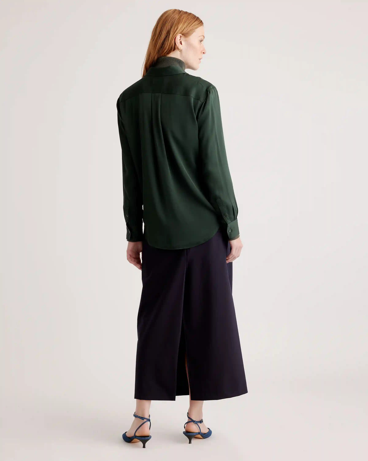 Washable Stretch Silk Utility Long Sleeve Blouse