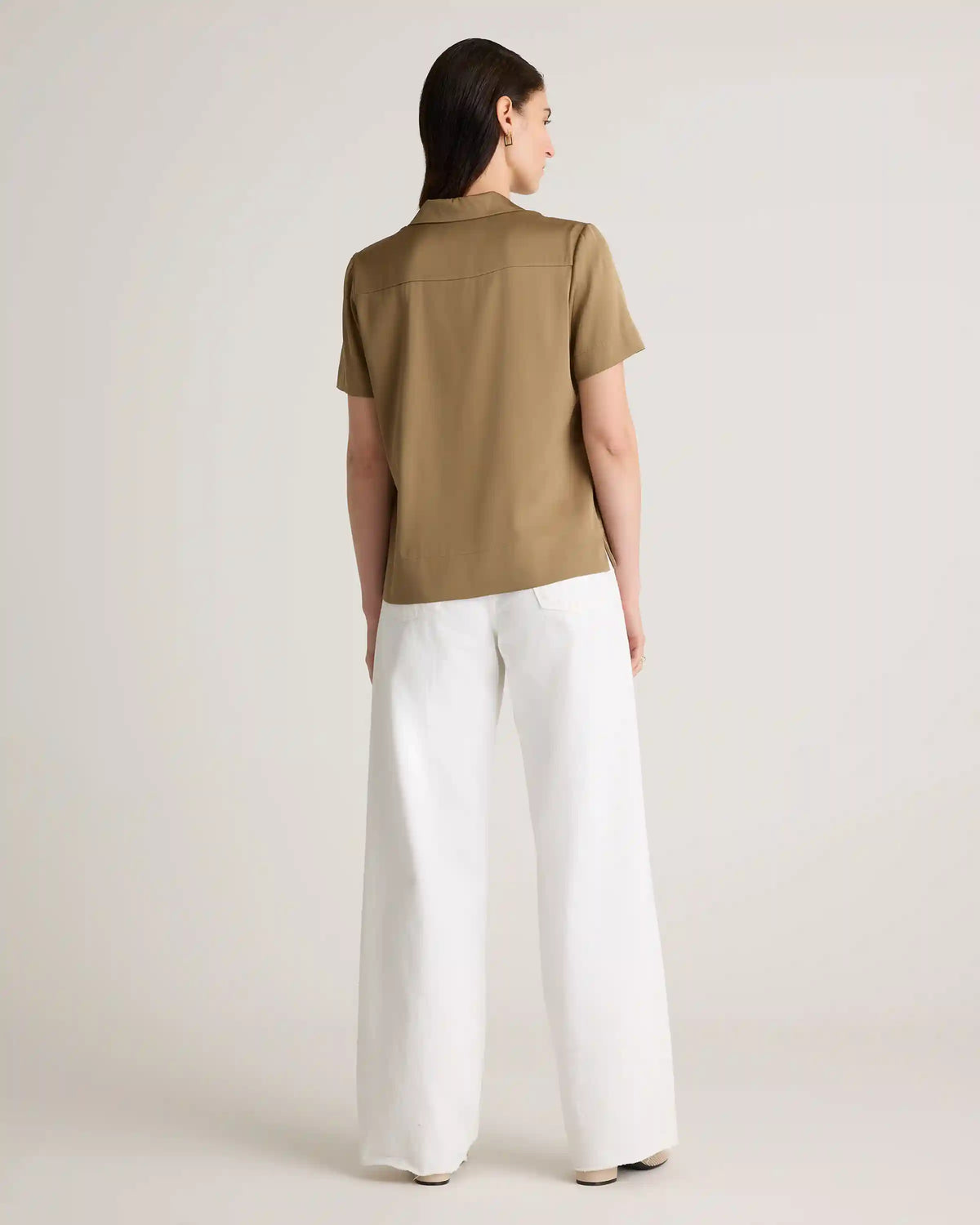 Washable Stretch Silk Short Sleeve Notch Collar Blouse