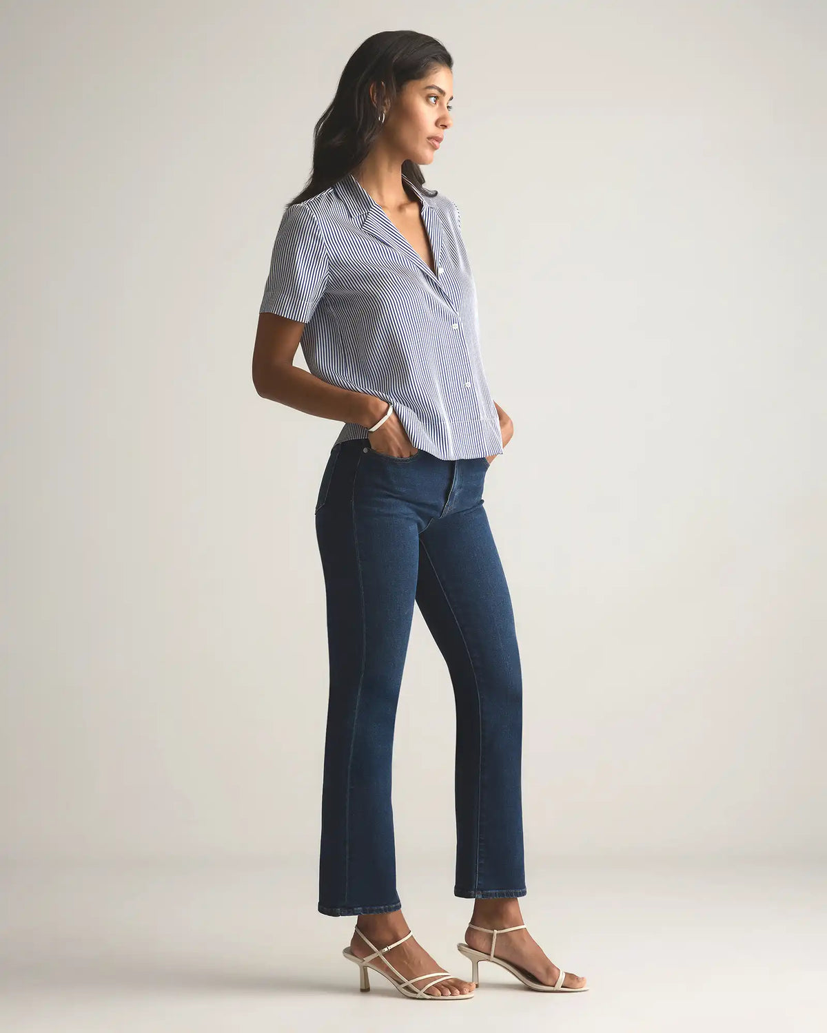 Washable Stretch Silk Short Sleeve Notch Collar Blouse