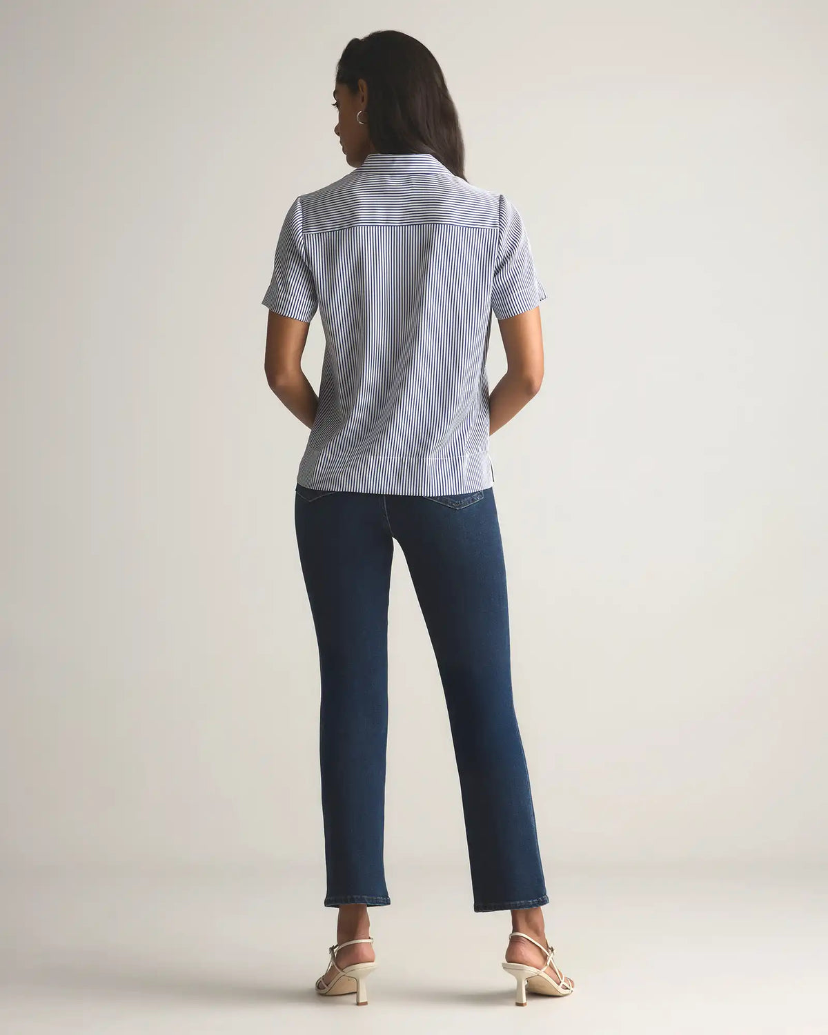Washable Stretch Silk Short Sleeve Notch Collar Blouse