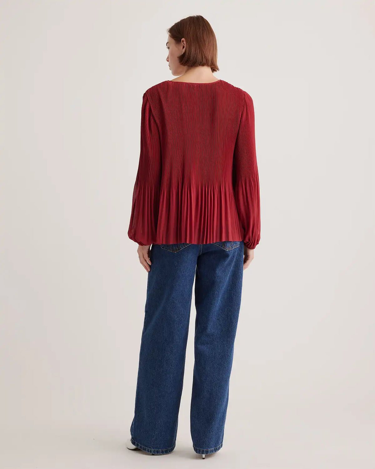 Chiffon Pleated V-Neck Blouse