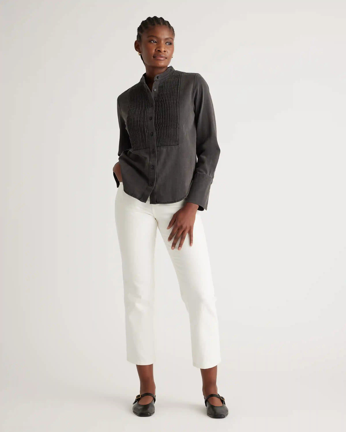 Distressed Denim Tuxedo Shirt
