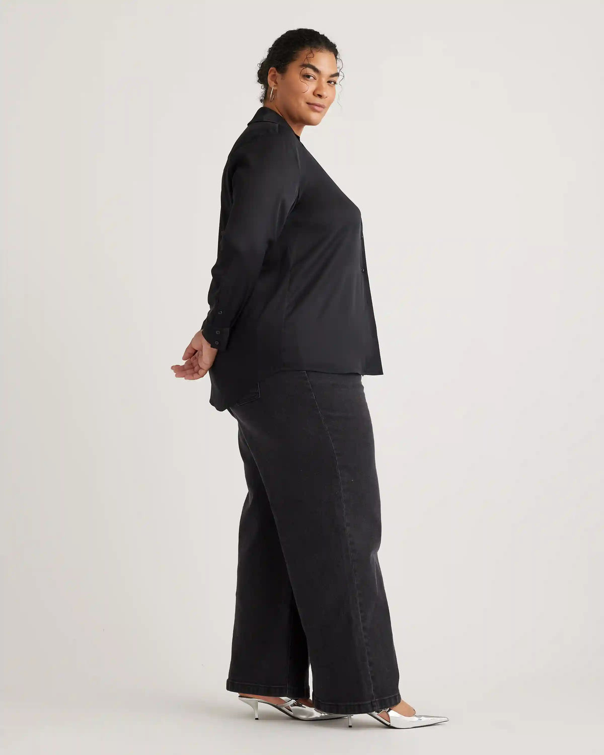 Washable Stretch Silk Notch Collar Blouse