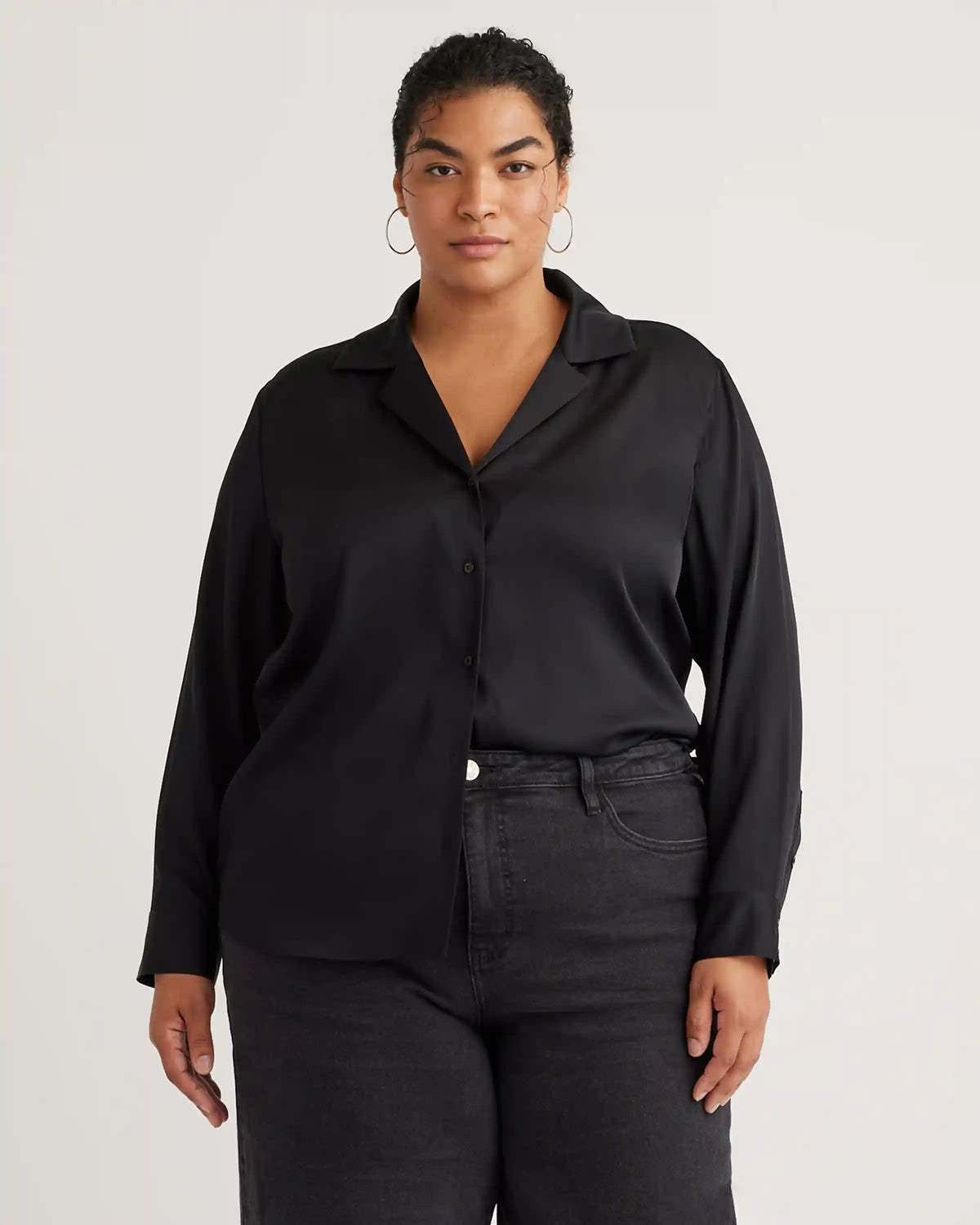 Washable Stretch Silk Notch Collar Blouse