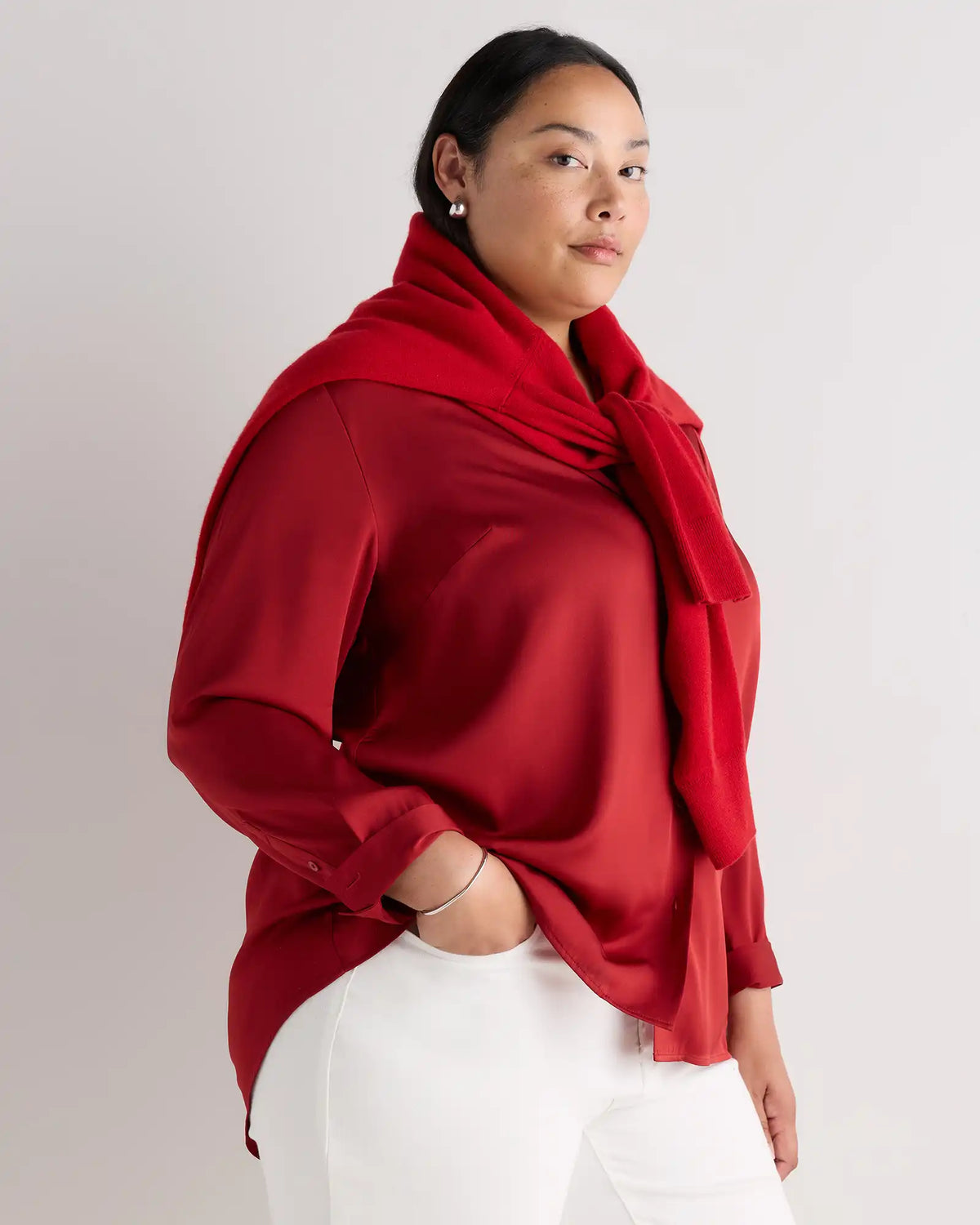 Washable Stretch Silk Notch Collar Blouse