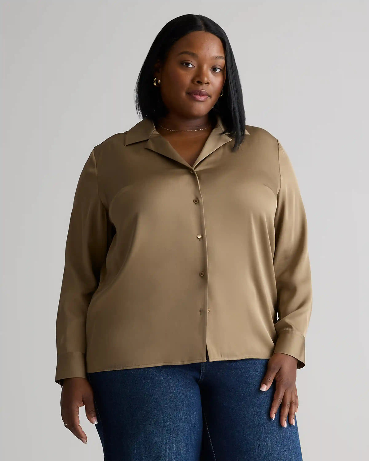 Washable Stretch Silk Notch Collar Blouse