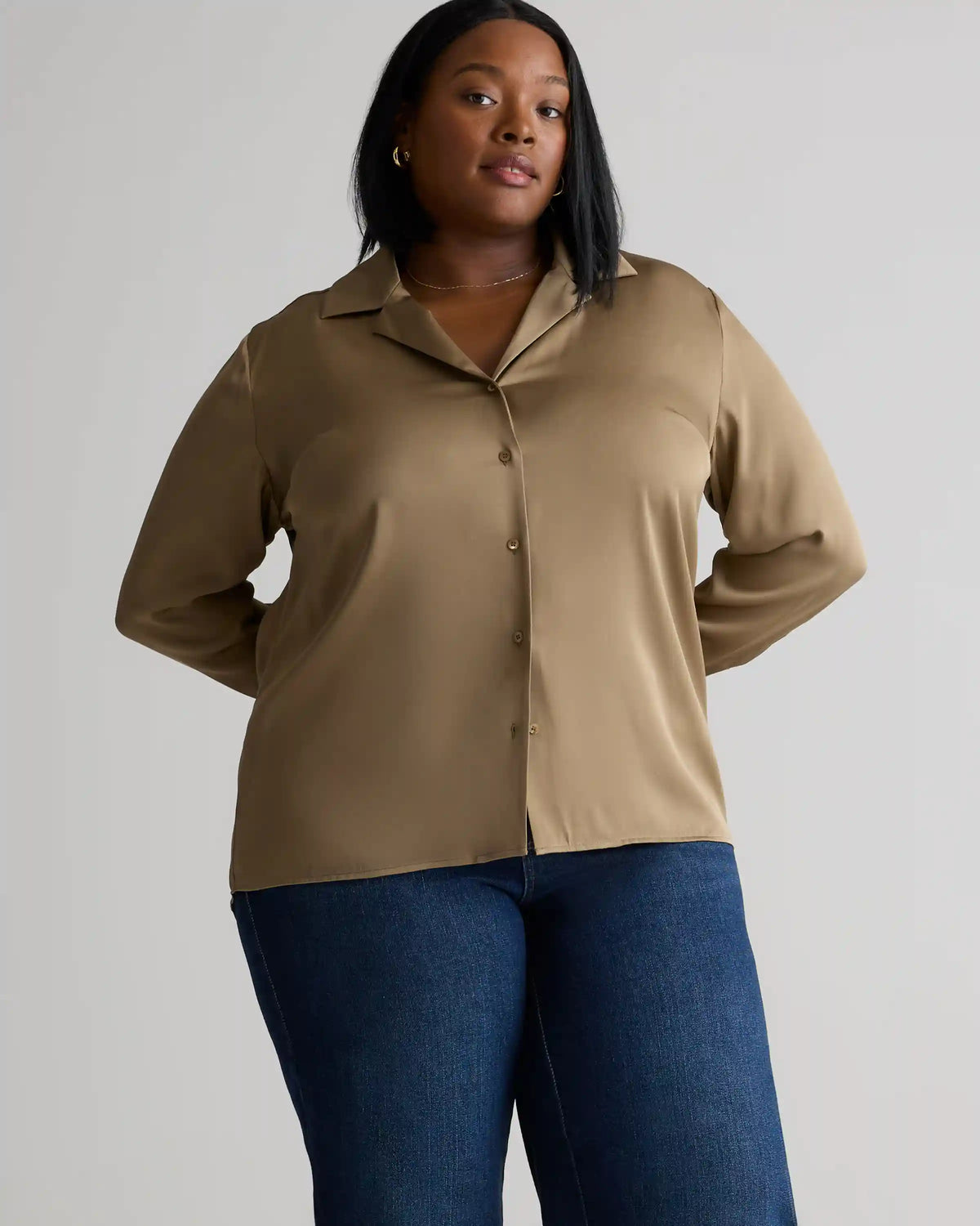 Washable Stretch Silk Notch Collar Blouse