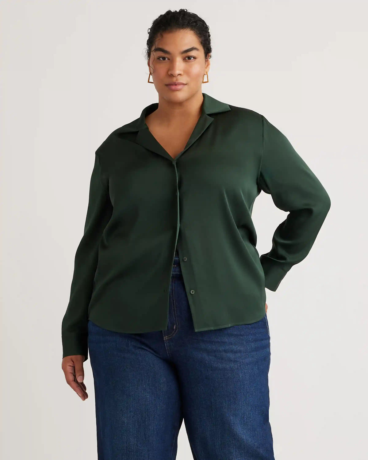 Washable Stretch Silk Notch Collar Blouse