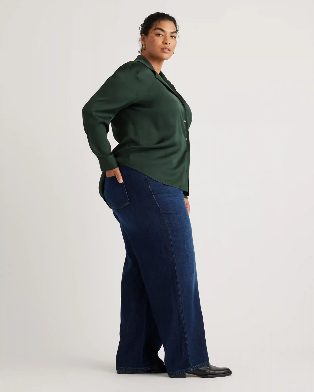 Washable Stretch Silk Notch Collar Blouse