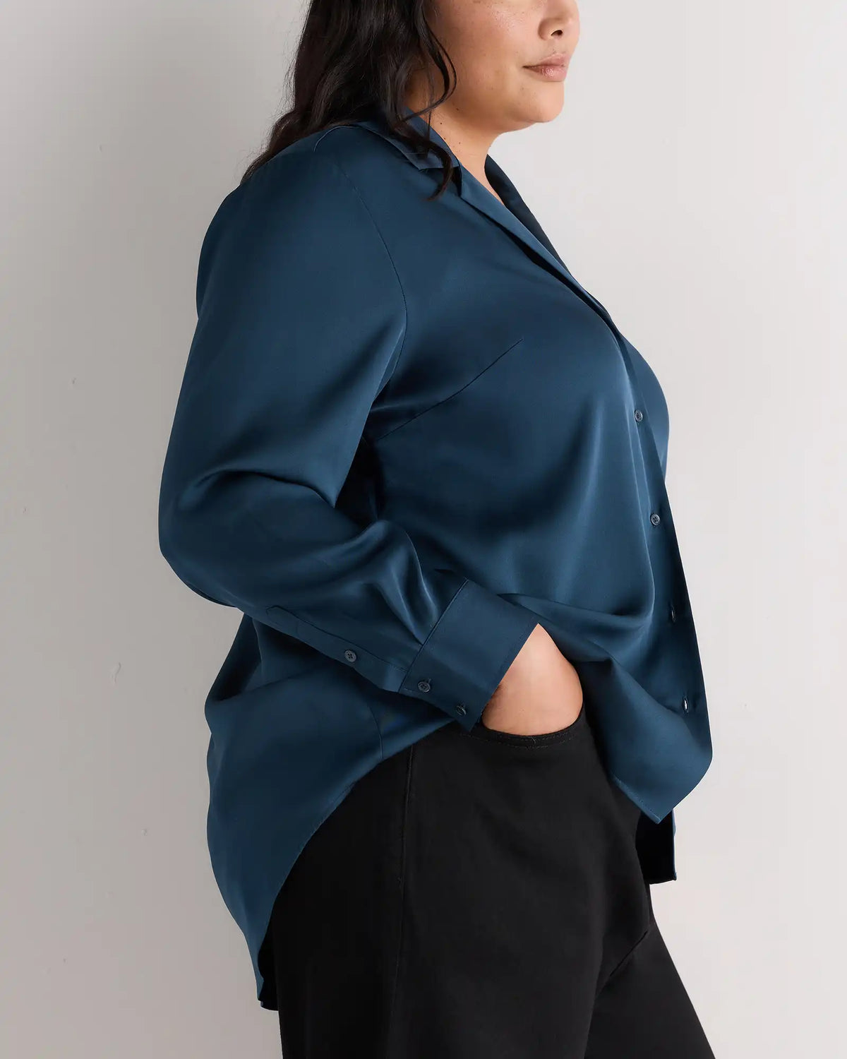 Washable Stretch Silk Notch Collar Blouse
