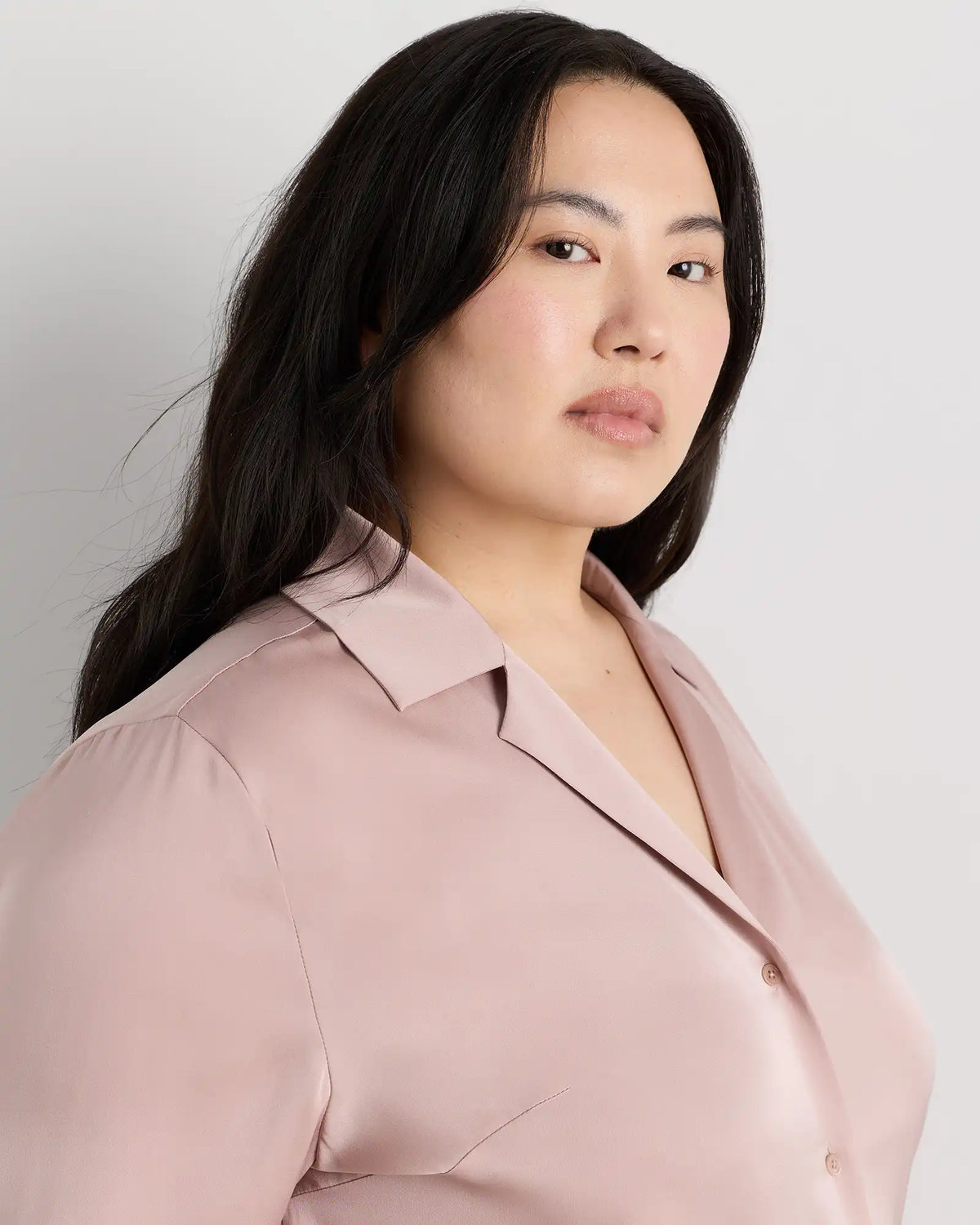 Washable Stretch Silk Notch Collar Blouse