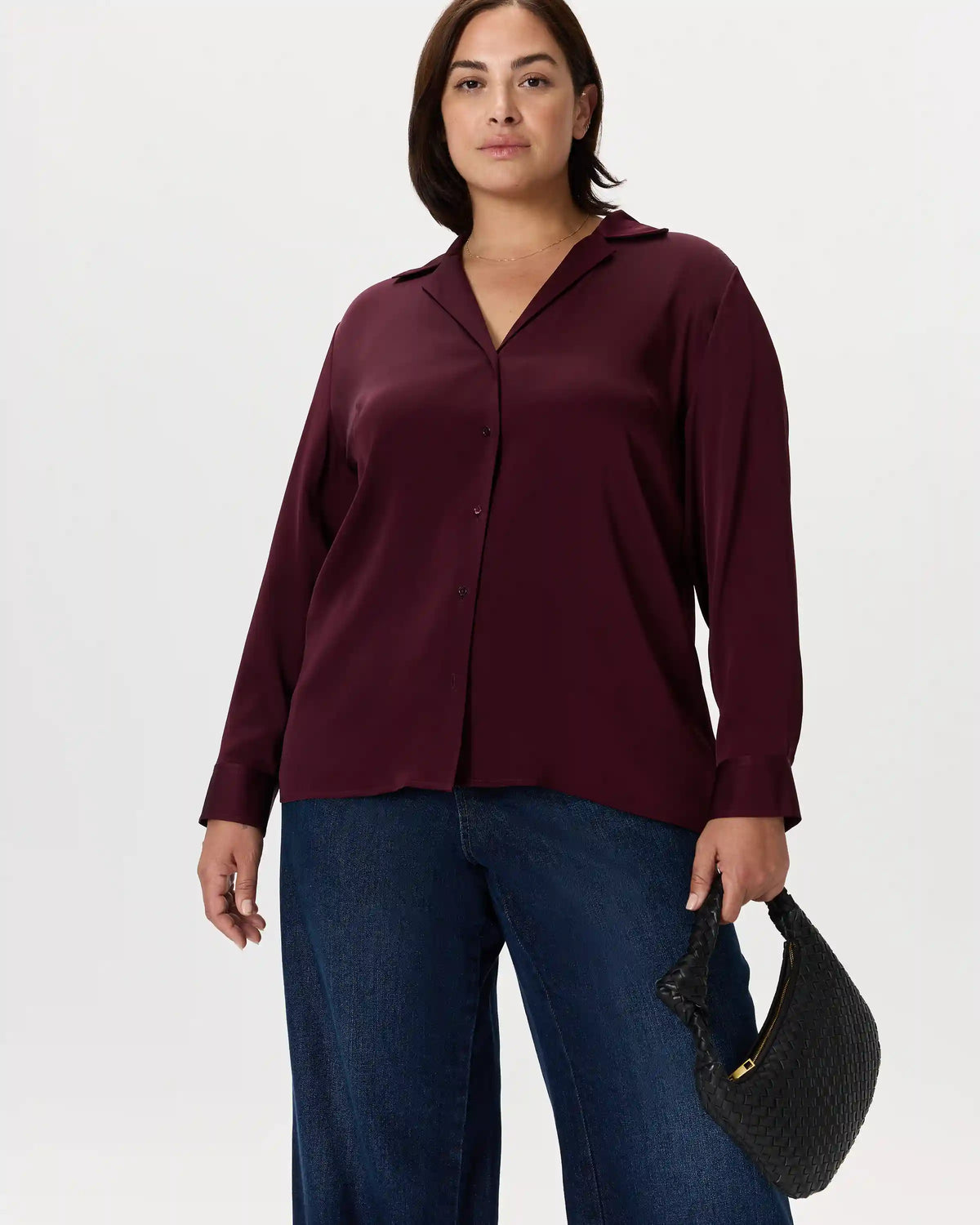 Washable Stretch Silk Notch Collar Blouse