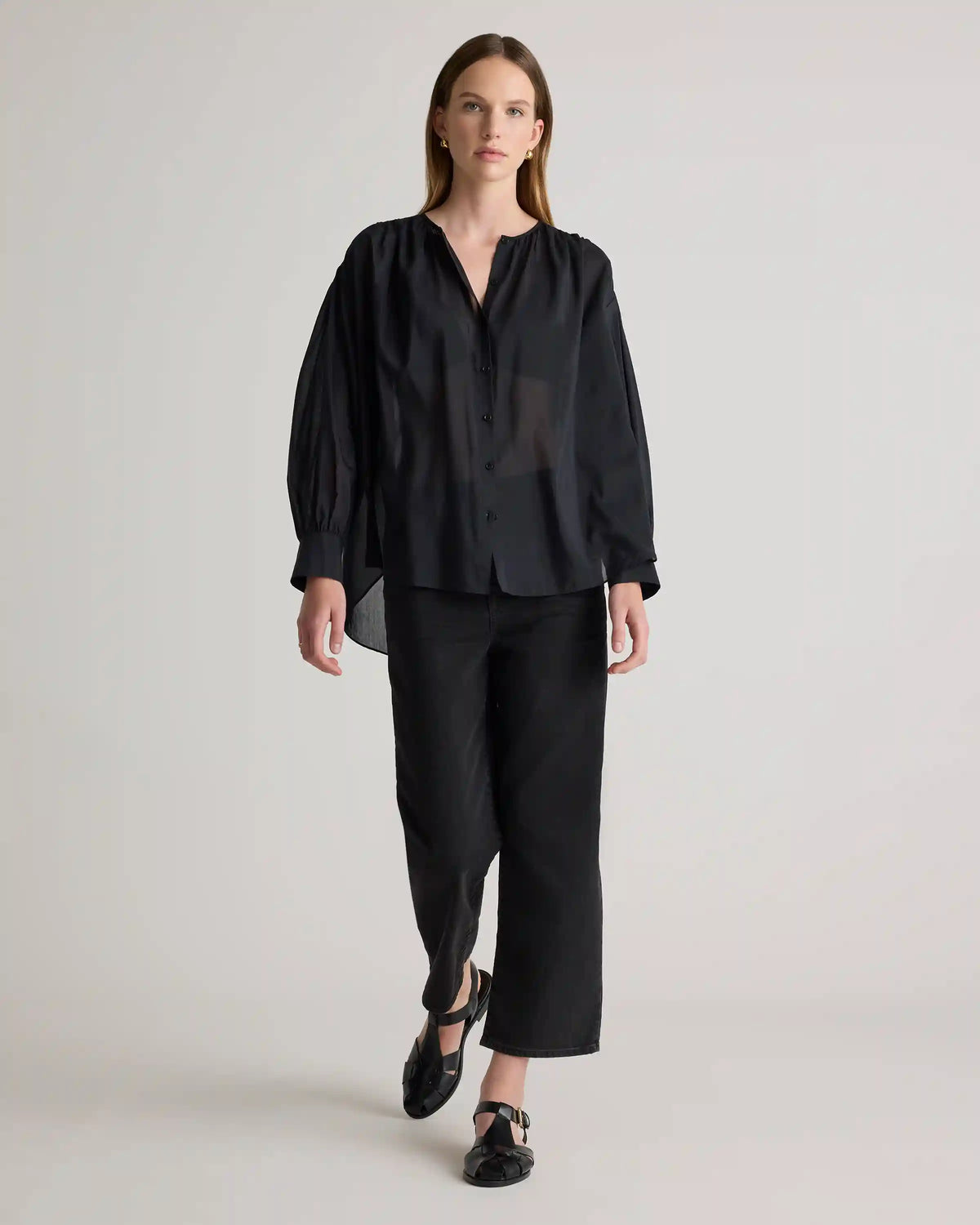 Cotton-Silk Voile Blouson Blouse