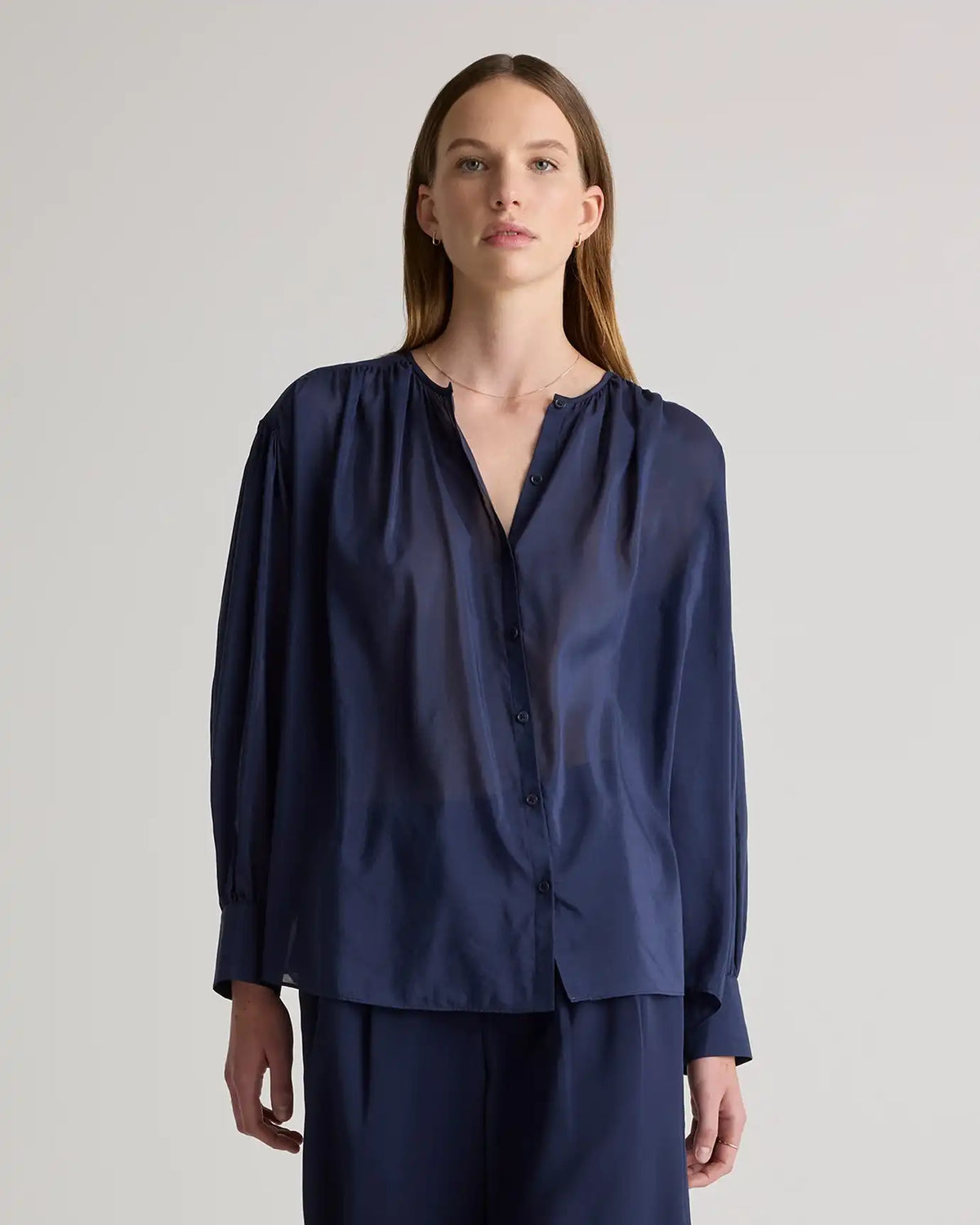 Cotton-Silk Voile Blouson Blouse