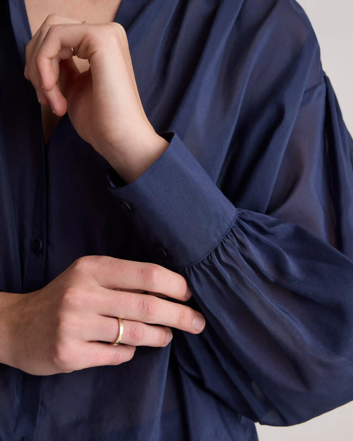 Cotton-Silk Voile Blouson Blouse