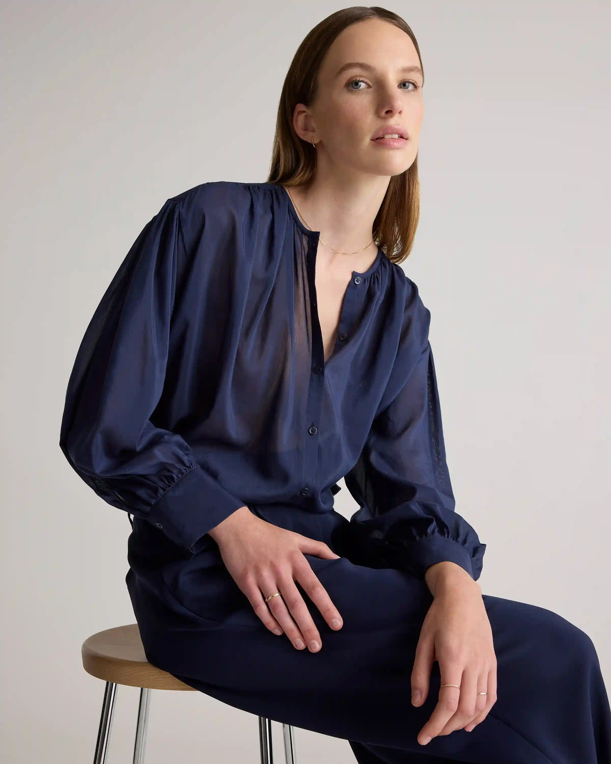 Cotton-Silk Voile Blouson Blouse