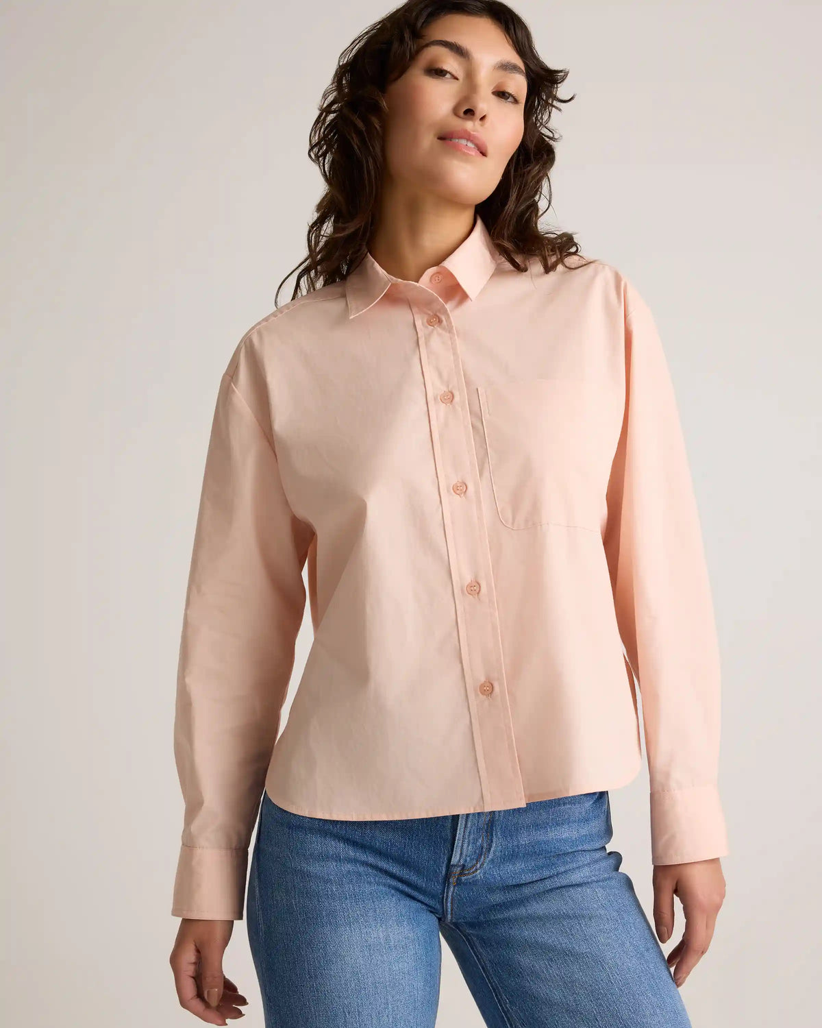 100% Organic Cotton Poplin Cropped Long Sleeve Shirt