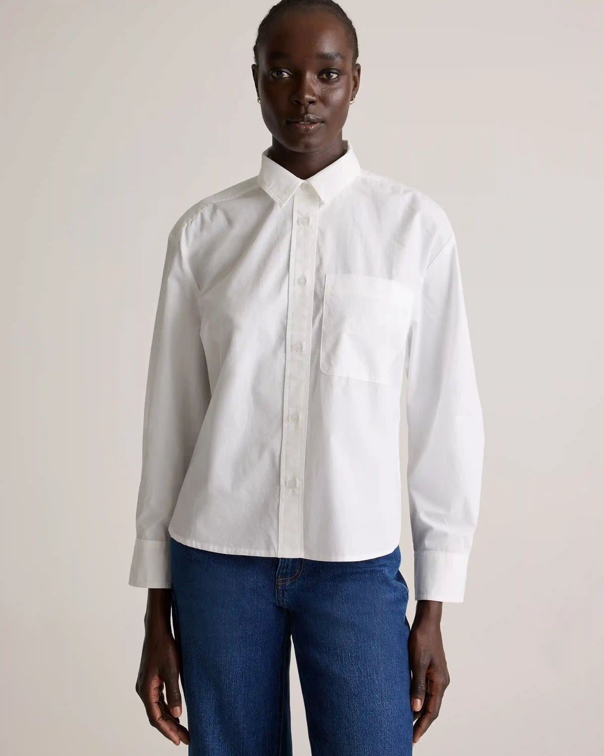 100% Organic Cotton Poplin Cropped Long Sleeve Shirt