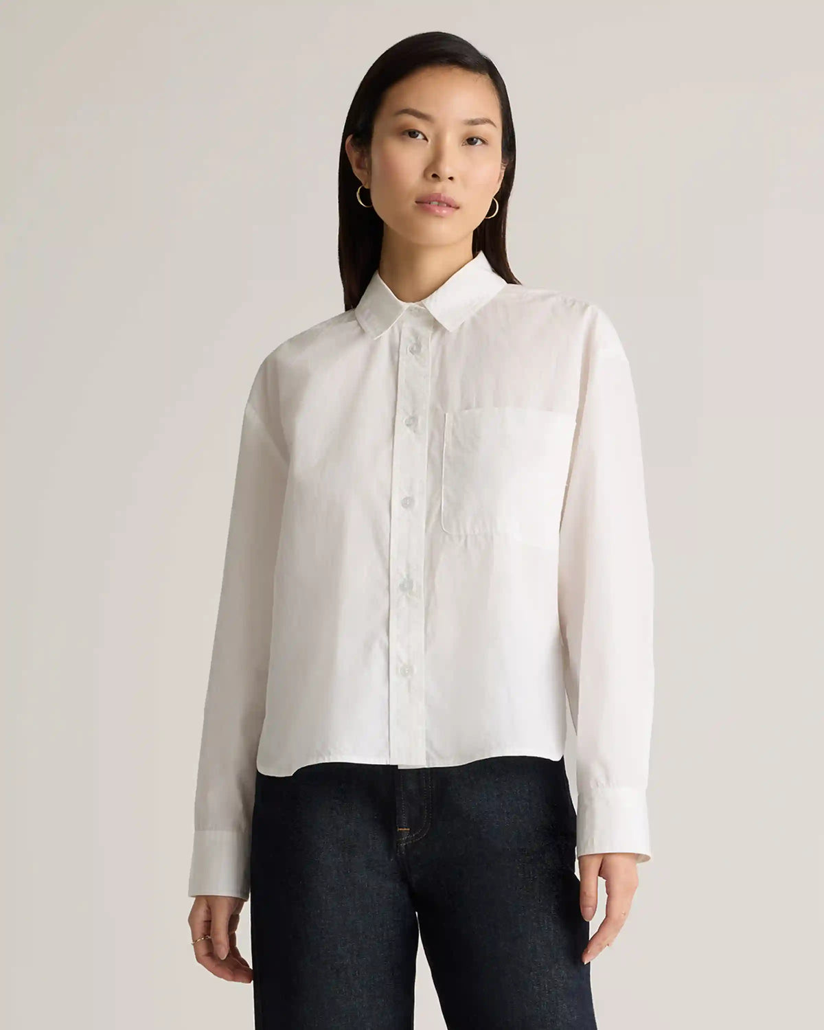 100% Organic Cotton Poplin Cropped Long Sleeve Shirt