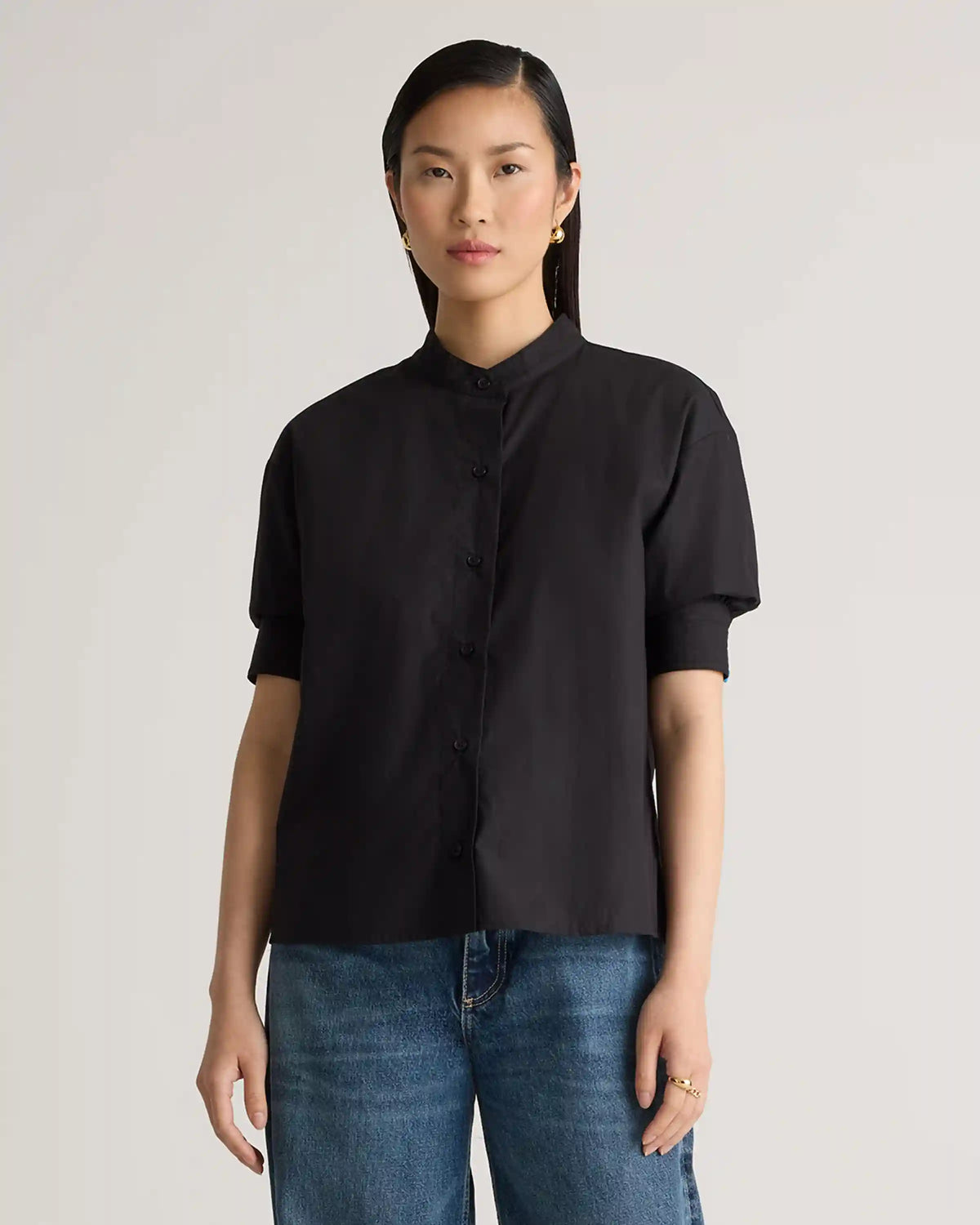 100% Organic Cotton Poplin Puff Sleeve Shirt
