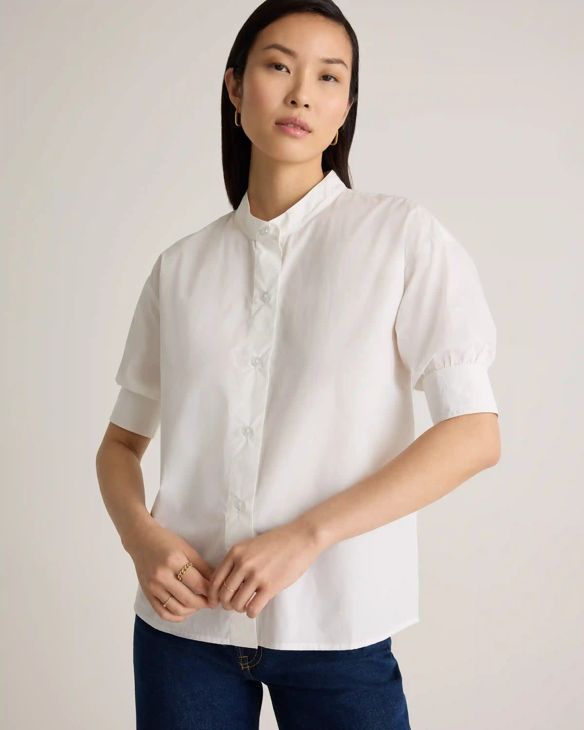 100% Organic Cotton Poplin Puff Sleeve Shirt