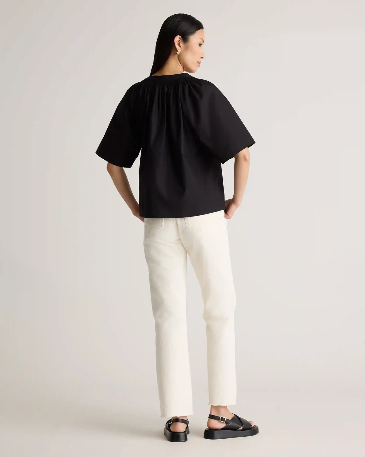 100% Organic Cotton Poplin Split Neck Top