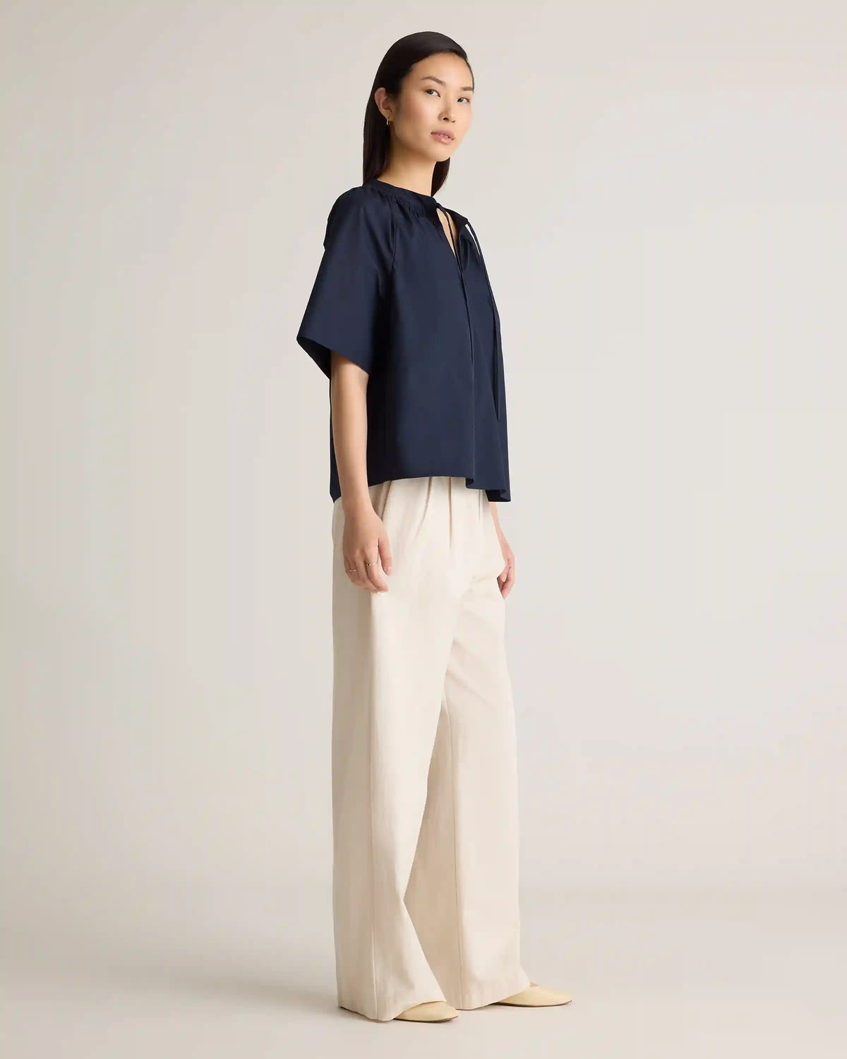 100% Organic Cotton Poplin Split Neck Top