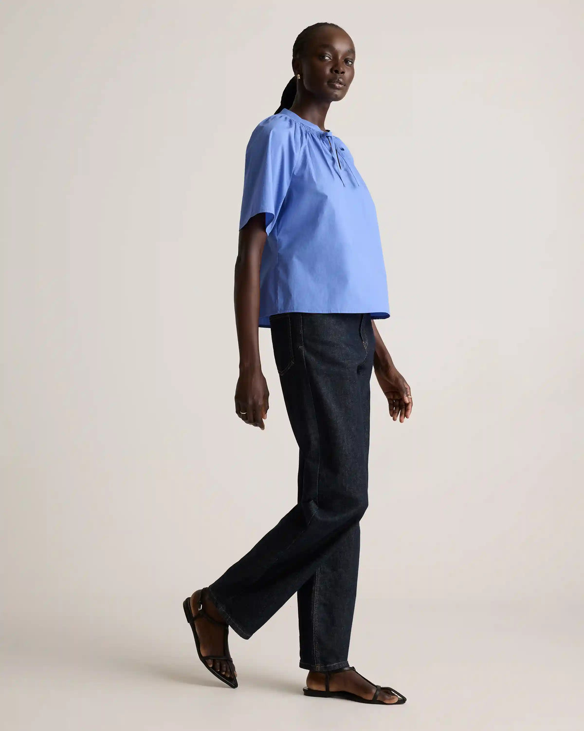 100% Organic Cotton Poplin Split Neck Top